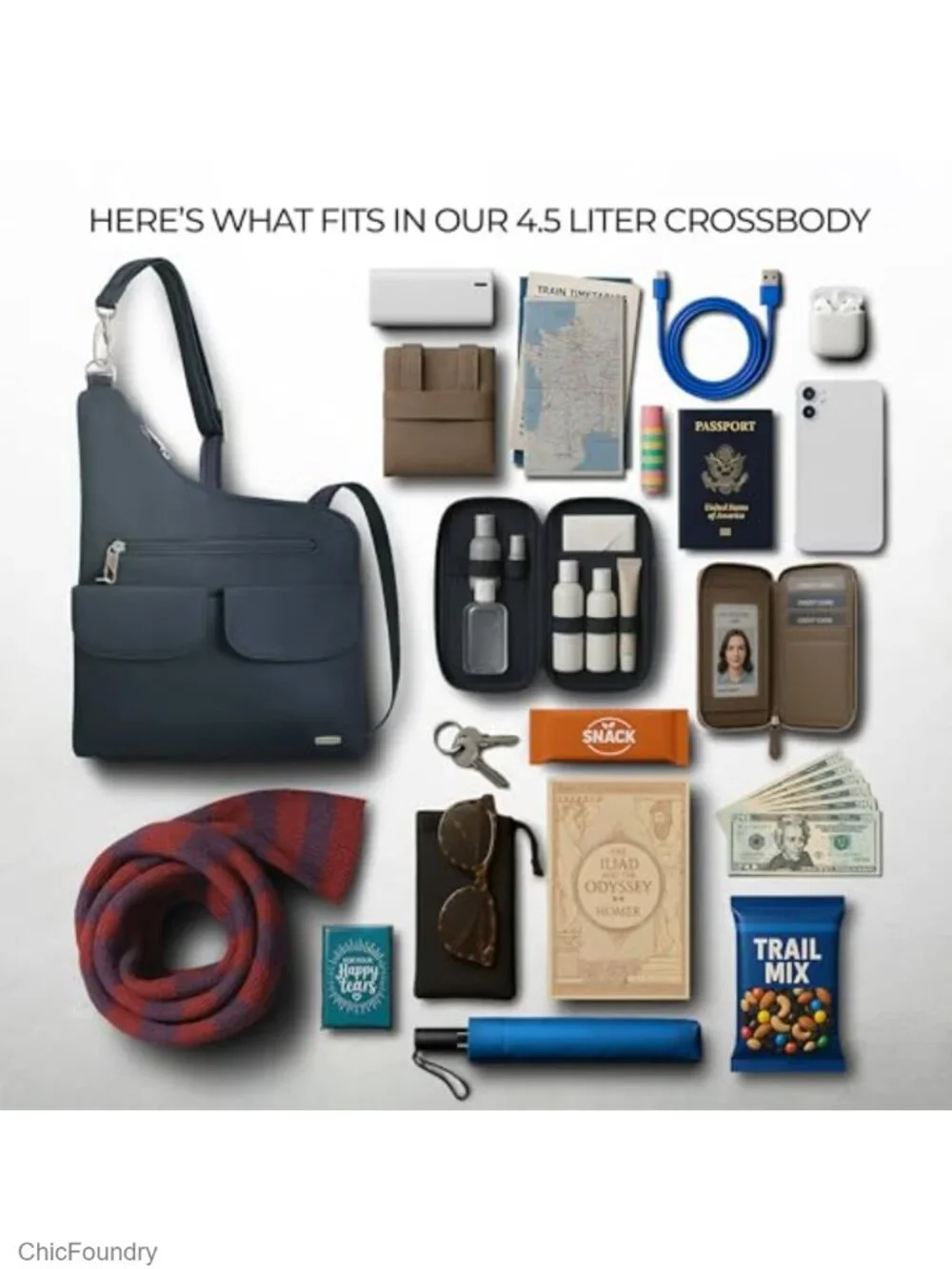 Anti-Theft Crossbody Bag with RFID Blocking, Locking Zippers